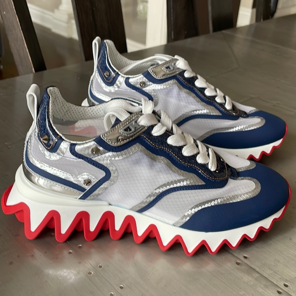 Christian louboutin sharkina flat denim white silver sneakers trainers sz 36